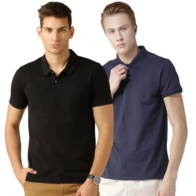 Polo Neck Solid Pack of 2 T-shirts for Men (Multicolor, M)