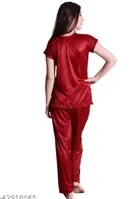 Comfortable Satin Nightsuits for Women, Red 