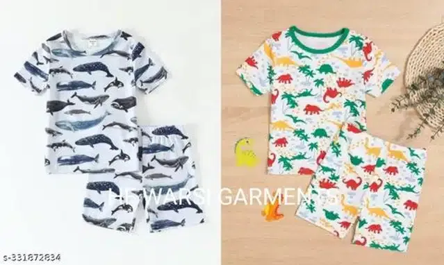 Art Silk Half Sleeves T-Shirt with Pant Clothing Set for Kids (Multicolor, 3-6 Months) (Set of 2)