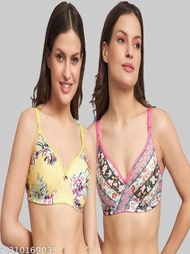 Cotton Blend Printed Padded Bra for Women (Multicolor, 36B) (Pack of 2)