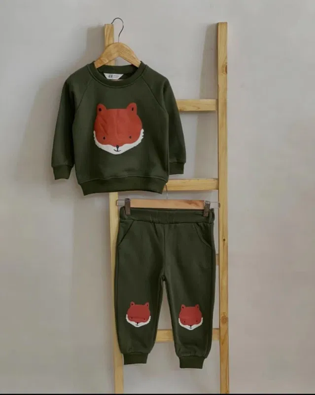 Hosiery Printed Clothing Set for Kids (Olive, 1-2 Years)