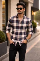 Cotton Blend Checkered Shirt for Men, Multicolour 