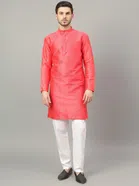 Jacquard Solid Kurta with Pant for Men (Peach, S)