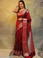 Silk Printed Saree for Women, Maroon 