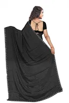 Crepe Solid Saree for Women, Black 