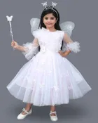 Cotton Blend Embellished Frock for Girls (White, 9-12 Months)