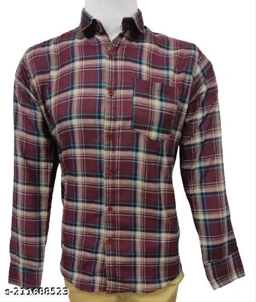Cotton Blend Checked Shirt for Men, Maroon (M) Pack of 1