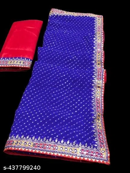 Georgette Printed Saree for Women (Blue, 6.1 m)