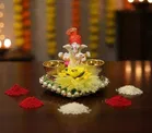 Metal Decoretive Pooja Thali, Multicolour Pack of 1
