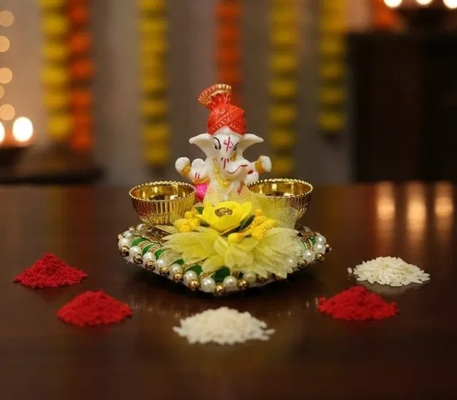 Metal Decoretive Pooja Thali, Multicolour Pack of 1