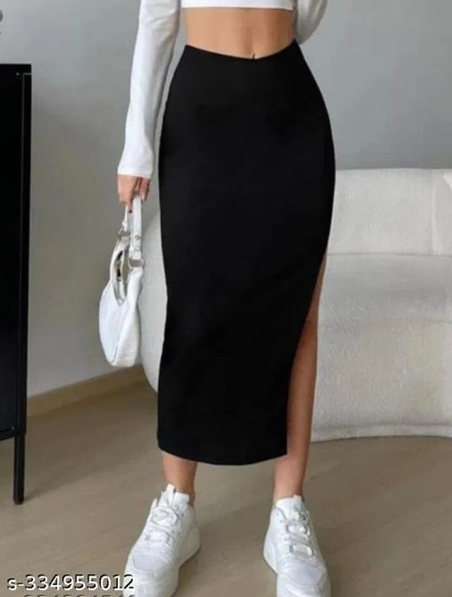 Cotton Blend Skirts for Women (Black, 28)