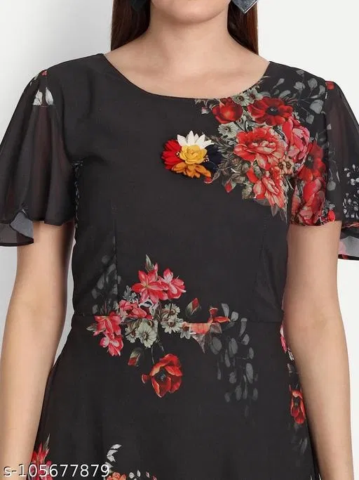 One Piece Gown Style Kurti for Women (Black, 6XL)