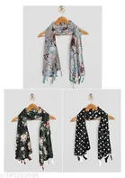Poly Chiffon Printed Scarves for Women, Multicolor, Pack of 3