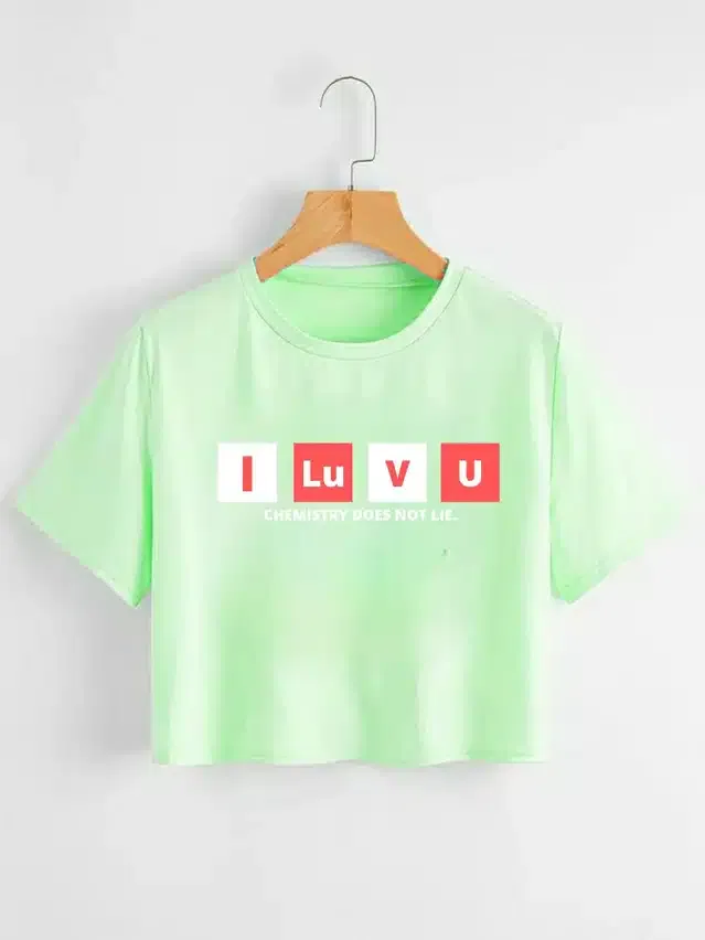 Printed Crop T-shirt for Women (Mint Green, XL)