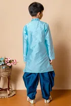 Dupion Silk Embroidery Kurta with Dhoti for Boys, Blue 