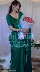 Jimmy Choo Embellished Saree For Women, Green