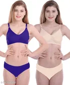 Cotton Blend Solid Lingerie Set for Women 