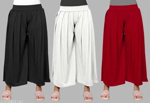 Palazzos for Women, Pack of 3 (White, L)