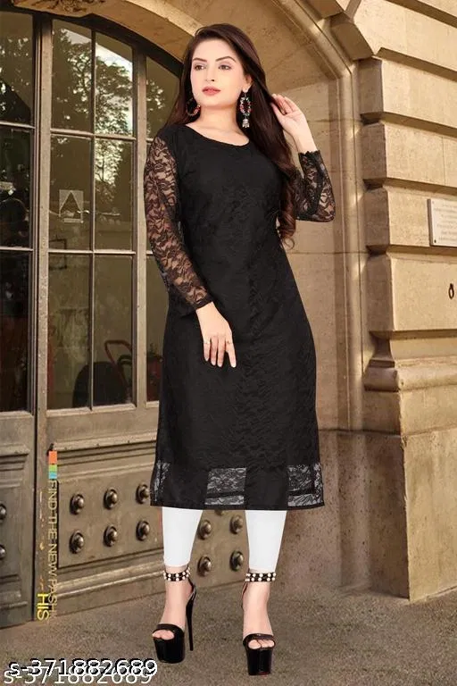 Net Kurti for Women, Black (XXL)