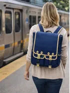 Classic Blue Leather Look Office & Travel Backpack