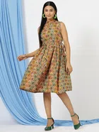 Cotton Anarkali Kurtis for Women (Gold, S)