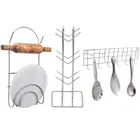 Stainless Steel Cup Stand & Chakla Belan Stand & Hook Rail For Kitchen 