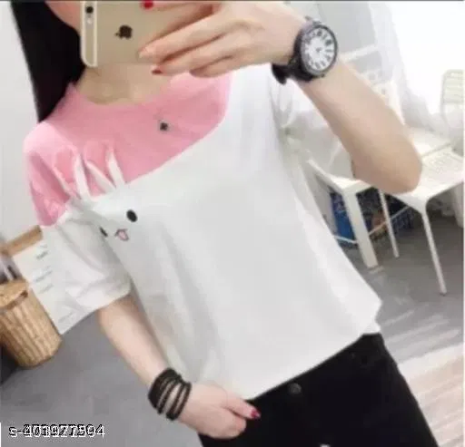 Cotton Blend T-shirt for Women, White (XL)