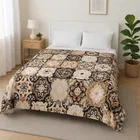 Super Soft Brown Flannel Printed Blanket for Winter 1kg Double Bed Abstract 88x90inch