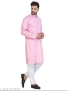 Cotton Blend Checked Kurta with Pyjama for Men 