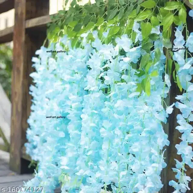 Polyester Artificial Hanging Flower Garlands (Aqua Blue & Green, Pack of 6)