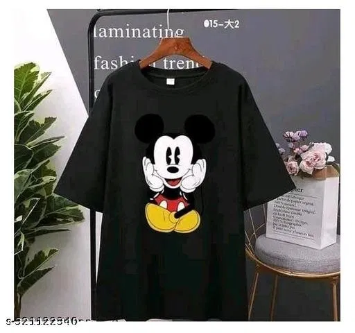 Polycotton Printed T-Shirt for Women, Black (M)