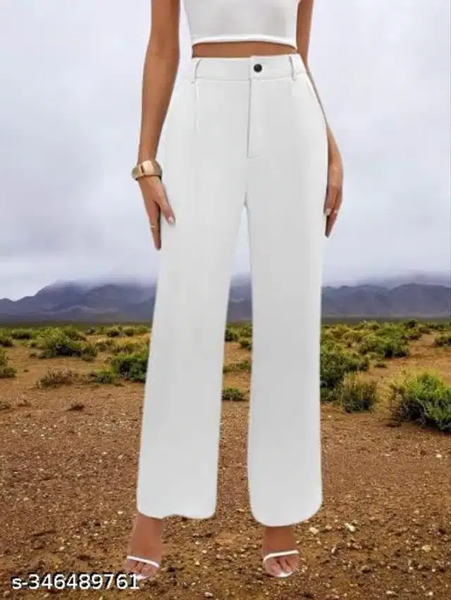 Cotton Blend Trouser for Women (White, 34)