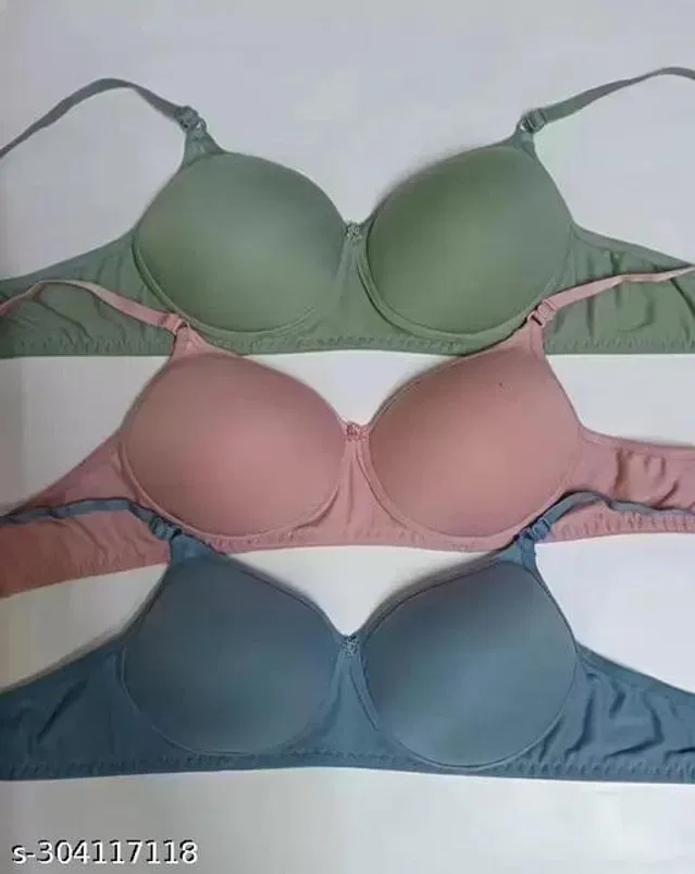 Cotton Blend Solid Padded Bra for Women (Multicolor, 32B) (Pack of 3)