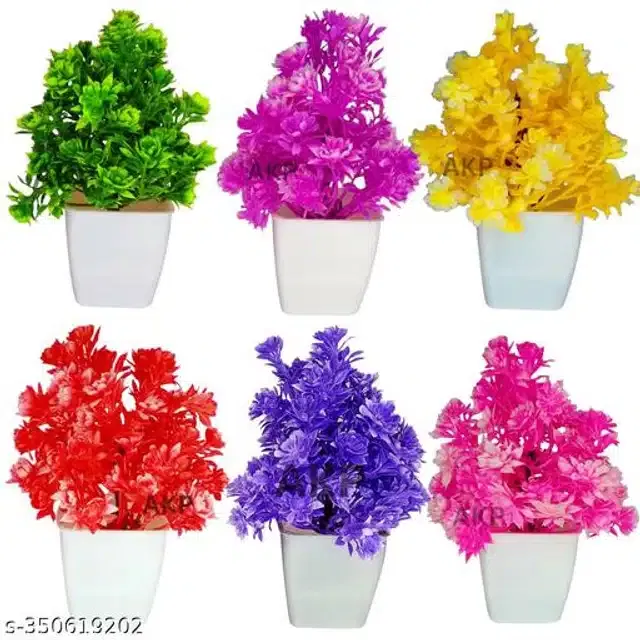 Artificial Plants with Pot (Multicolor, Set of 6)
