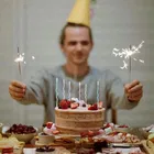 Happy Birthday Printed Pastel Color Candle with Holder for Birthday Cake 