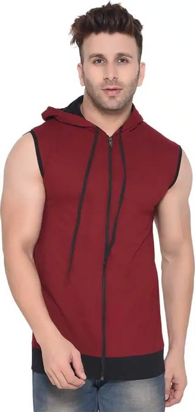 Sleeveless Hooded T-Shirt for Men (Red, L)