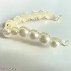 Pearl-Adorned Banana Clip Plastic Hair Clutchers for Women, White