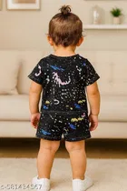 Hosiery Cotton Printed Clothing Set for Kids, Black 