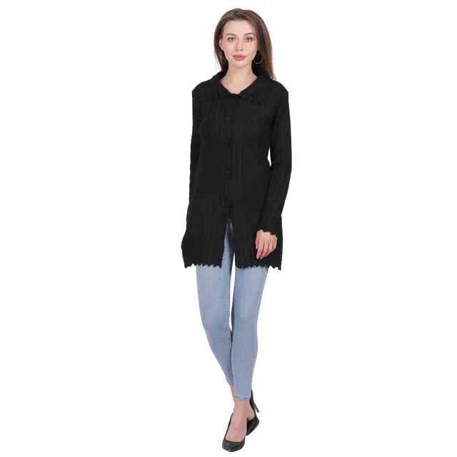 Women's Button Cardigan (Black, XL) (AX-5)
