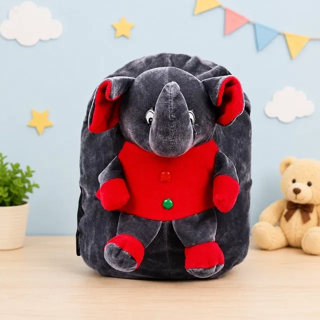 Elephant School Bag For Kids Soft Material Plush Backpack (Red/Gray)