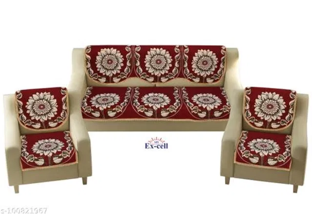 Polycotton 5 Seater Sofa Covers (Maroon, Set of 1)