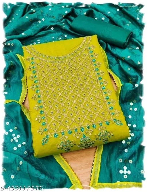 Chanderi Cotton Unstitched Suits for Women (Yellow, Free Size)