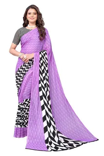 Women Georgette Printed Saree With Unstitched Blouse (Purple) (SD-34)