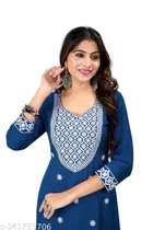 Rayon Slub Embroidered Kurta with Pant for Women 