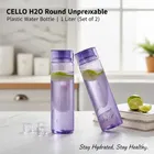 CELLO H2O Round Unbreakable Plastic Water Bottle 1 Liter (Purple, Pack of 2)