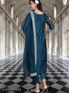 Viscose Rayon Embroidered Kurta with Pant & Dupatta for Women 