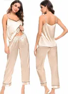 Satin Solid Nightsuit Set for Women 