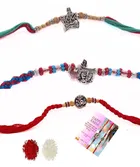 Metal 3 Pcs Rakhi with Greeting Card & Roli Chawal 