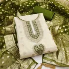 Vichitra Silk Embroidered Unstitched Suit Fabric, Green