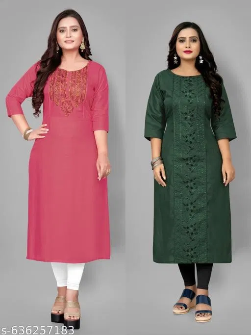 Geometric Printed Cotton Kurti for Women, Pack of 2 (Purple, L)